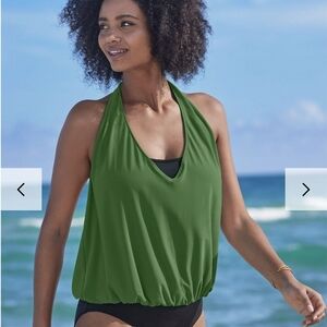 Nwot TEAL/BLK  Never Worn Green Halter Women's Swim Top